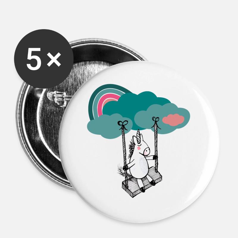 Happy Unicorn - Buttons large 2.2''/56 mm (5-pack) - white