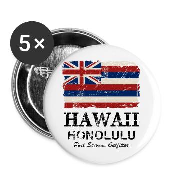 Hawaii Flag - Honolulu - Vintage Look - Buttons groß 56 mm (5er Pack) - Weiß - Vorne