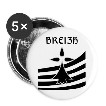 Breizh blason - Lot de 5 grands badges (56 mm) - blanc - Devant