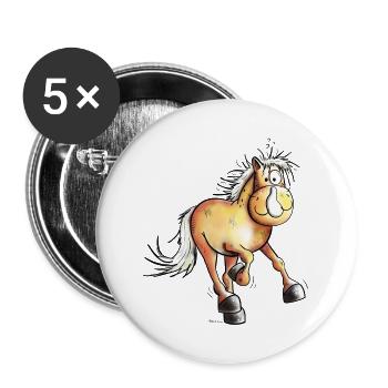 Flotter Haflinger I Hafi I Pferd I Pferdemotiv Fun - Buttons groß 56 mm (5er Pack) - Weiß - Vorne