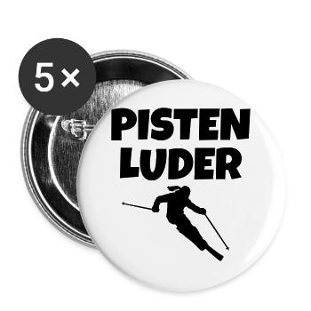 Pistenluder Apres-Ski Skifahrerin - Buttons groß 56 mm (5er Pack) - Weiß - Vorne