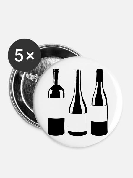 Weinflaschen - Buttons groß 56 mm (5er Pack) - Weiß