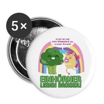 Einhörner lieben Brokkoli - Buttons groß 56 mm (5er Pack) - Weiß - Vorne