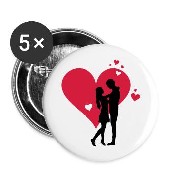 Liebe - Paar Herz - Buttons groß 56 mm (5er Pack) - Weiß - Vorne