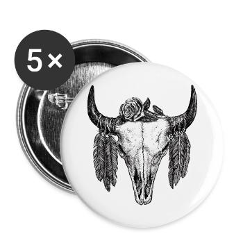 Skull Tattoo II - Buttons groß 56 mm (5er Pack) - Weiß - Vorne