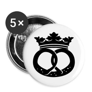 Brezel mit Krone, Brezelkönig - Buttons groß 56 mm (5er Pack) - Weiß - Vorne