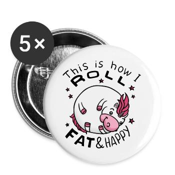 Dickes Einhorn - Einhorn Geschenkidee - Buttons groß 56 mm (5er Pack) - Weiß - Vorne