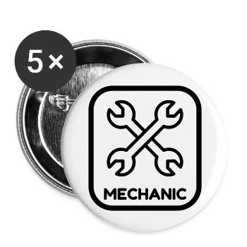 mécanique / mécanicien / mécano / garage - Lot de 5 grands badges (56 mm) - blanc - Devant