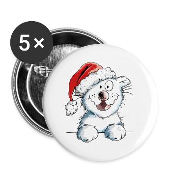 Neugierige Weihnachtskatze - Katze - Geschenk - Buttons groß 56 mm (5er Pack) - Weiß - Vorne