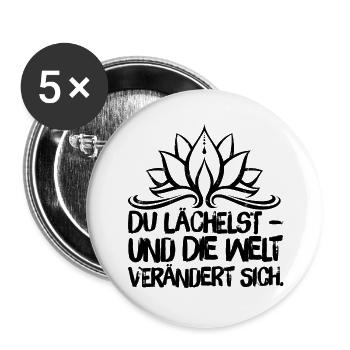 Yoga Meditation Spiritualität Lächeln Schwarz - Buttons groß 56 mm (5er Pack) - Weiß - Vorne