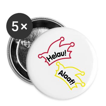 Narrenkappe / Helau / Alaaf - Buttons groß 56 mm (5er Pack) - Weiß - Vorne