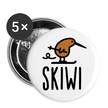 Skiwi Kiwi Vogel Neuseeland Skifahren cartoon - Buttons groß 56 mm (5er Pack) - Weiß - Vorne