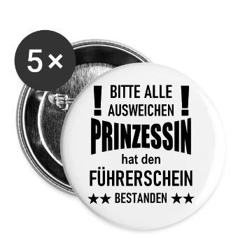 Prinzessin hat den Führerschein bestanden - Buttons groß 56 mm (5er Pack) - Weiß - Vorne