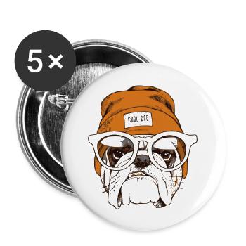 Chien hipster cool - Lot de 5 grands badges (56 mm) - blanc - Devant
