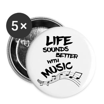 Das Leben ist besser mit Musik, Musikergesang* - Buttons groß 56 mm (5er Pack) - Weiß - Vorne