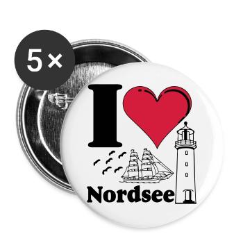 Nordsee Shirt , Fun Shirt , Küste , I love ...(25) - Buttons groß 56 mm (5er Pack) - Weiß - Vorne