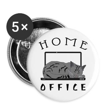 Chillende Katze im Home Office - Buttons groß 56 mm (5er Pack) - Weiß - Vorne