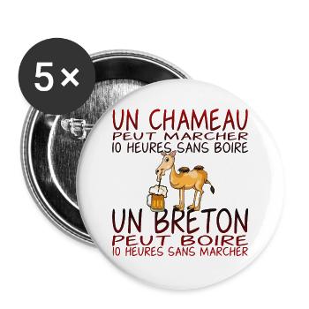 alcool humour breton chameau boire marcher 10 heur - Lot de 5 grands badges (56 mm) - blanc - Devant