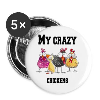 My crazy chickens - Buttons large 2.2''/56 mm (5-pack) - white - Front