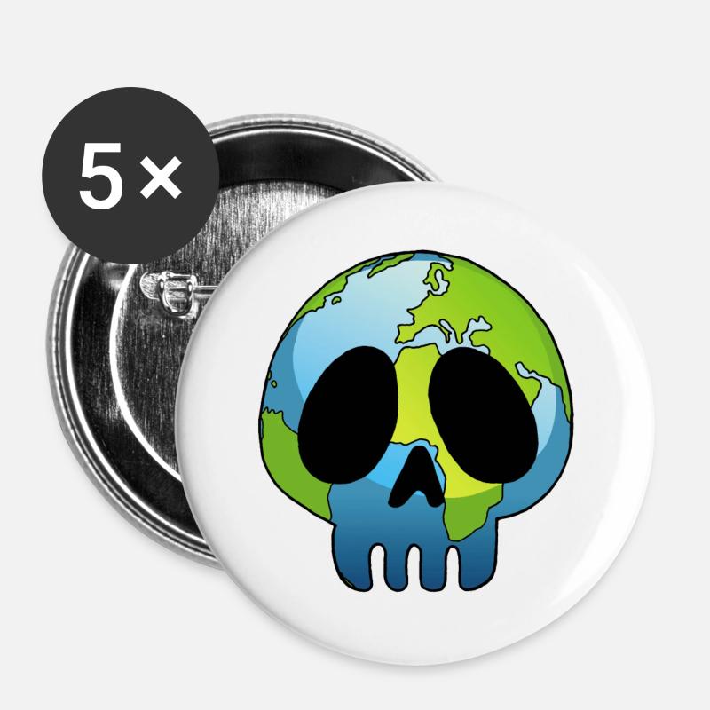 Skull and planet Earth - Buttons large 2.2''/56 mm (5-pack) - white