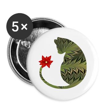 katze mit blume e 101 - Buttons groß 56 mm (5er Pack) - Weiß - Vorne