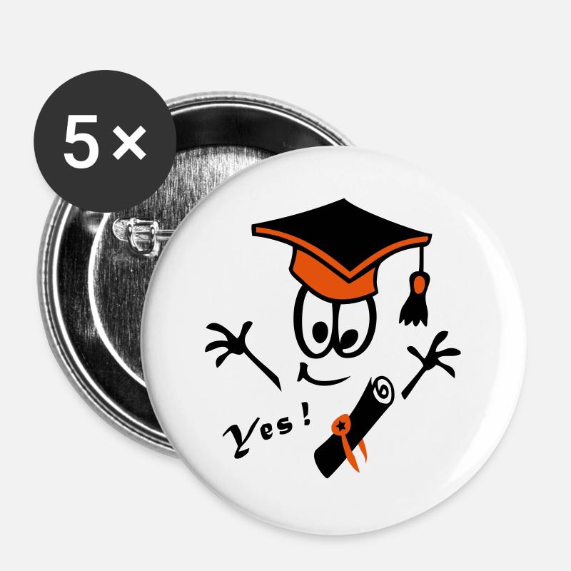 Doktorhut Studium Schule Comic Yes - Buttons groß 56 mm (5er Pack) - Weiß