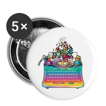 Machine à écrire antique hétéroclite avec lettres - Lot de 5 grands badges (56 mm) - blanc - Devant