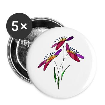 Fleurs - Lot de 5 grands badges (56 mm) - blanc - Devant