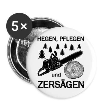 Motorsäge, Holz machen, Wald, Holzfäller, Fichten - Buttons groß 56 mm (5er Pack) - Weiß - Vorne