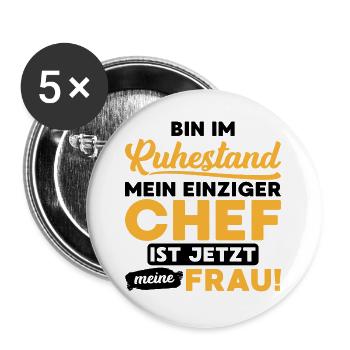 Ruhestand chef frau Pension Spruch Geschenk - Buttons groß 56 mm (5er Pack) - Weiß - Vorne