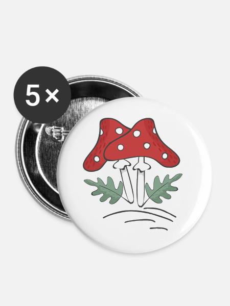 Pilze - Buttons groß 56 mm (5er Pack) - Weiß