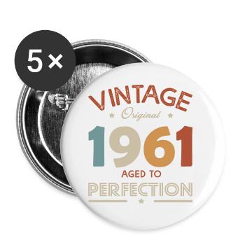 61 ans vintage 1961 cadeau humour 61e anniversaire - Lot de 5 grands badges (56 mm) - blanc - Devant