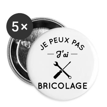 Je peux pas j'ai bricolage - Lot de 5 grands badges (56 mm) - blanc - Devant