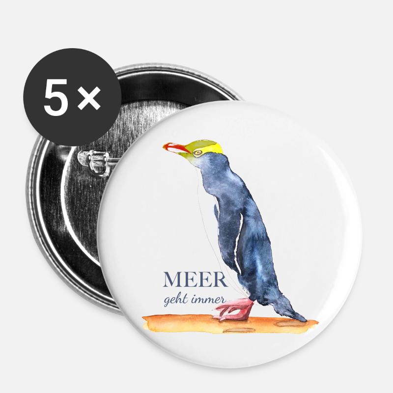 Meer geht immer - Pinguin - Buttons groß 56 mm (5er Pack) - Weiß