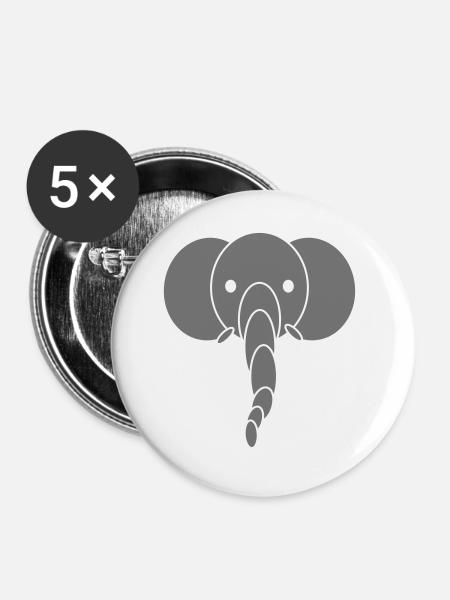 Elefant - Buttons groß 56 mm (5er Pack) - Weiß