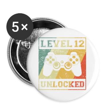 Level 12 Unlocked 12th Birthday - Buttons large 2.2''/56 mm (5-pack) - white - Front