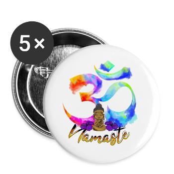 Namaste Arc Iris Bouddha - Lot de 5 grands badges (56 mm) - blanc - Devant