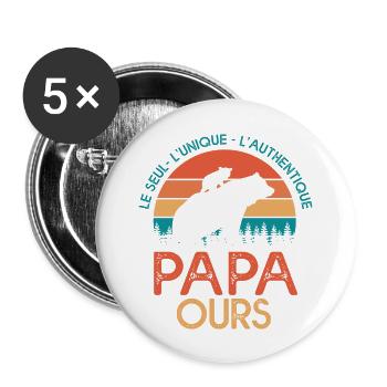 papa ours cadeau papa tshirt papa ours - Lot de 5 grands badges (56 mm) - blanc - Devant