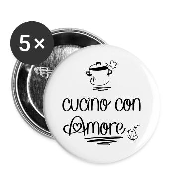 Cuisiner avec amour - Lot de 5 grands badges (56 mm) - blanc - Devant