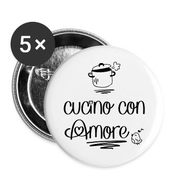 Cuisiner avec amour - Lot de 5 grands badges (56 mm) - blanc - Devant