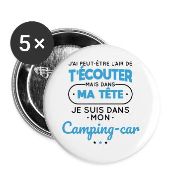 Dans ma ma tête je suis dans mon camping-car - Lot de 5 grands badges (56 mm) - blanc - Devant