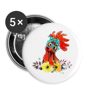 Poulet poules poules poules à lunettes - Lot de 5 grands badges (56 mm) - blanc - Devant