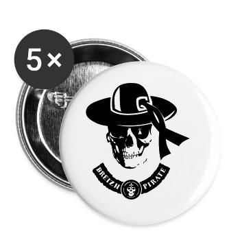 tete de mort crane breizh pirate gang - Lot de 5 grands badges (56 mm) - blanc - Devant