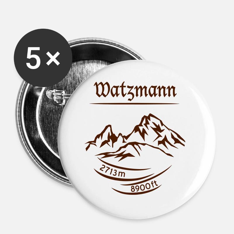 Der Berg Watzmann, Höhe 2713 m ermittelt - weiss - Buttons groß 56 mm (5er Pack) - Weiß