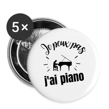 Je peux pas j'ai piano - Lot de 5 grands badges (56 mm) - blanc - Devant