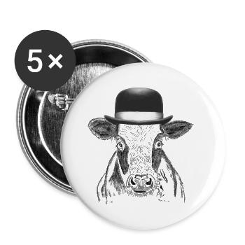  Kuh mit Hut - Buttons groß 56 mm (5er Pack) - Weiß - Vorne