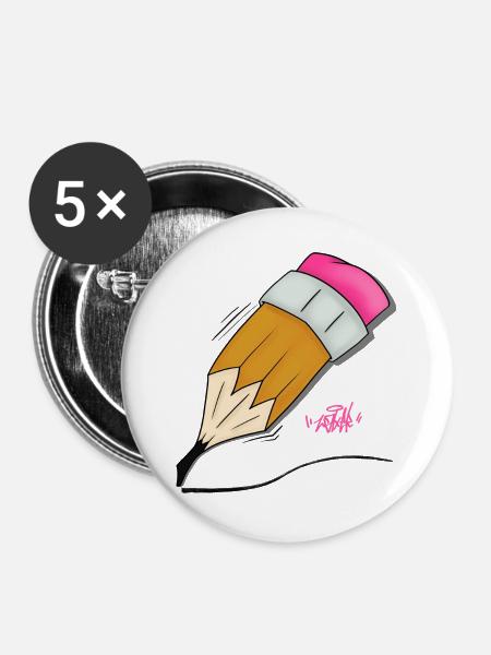 Buntstift Doodle Stil - Buttons groß 56 mm (5er Pack) - Weiß