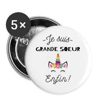 T shirt grande soeur humour soeur licorne cadeau - Lot de 5 grands badges (56 mm) - blanc - Devant