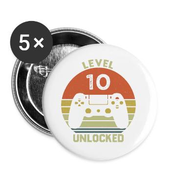 Level 10 Unlocked 10 Years Anniversary Gift - Buttons large 2.2''/56 mm (5-pack) - white - Front