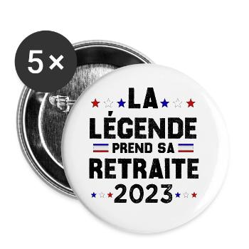 Retraite 2023 Cadeau Humour Personnalisé - Lot de 5 grands badges (56 mm) - blanc - Devant